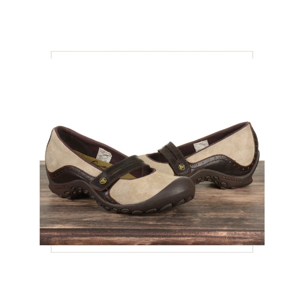 Merrell Plaza Bandeau Dark Taupe Suede Leather Mary Jane Shoes. J46404